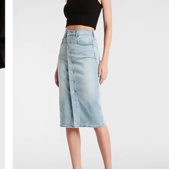 Express Super High Waisted Button Front Denim Midi Skirt - Picture 5 of 5